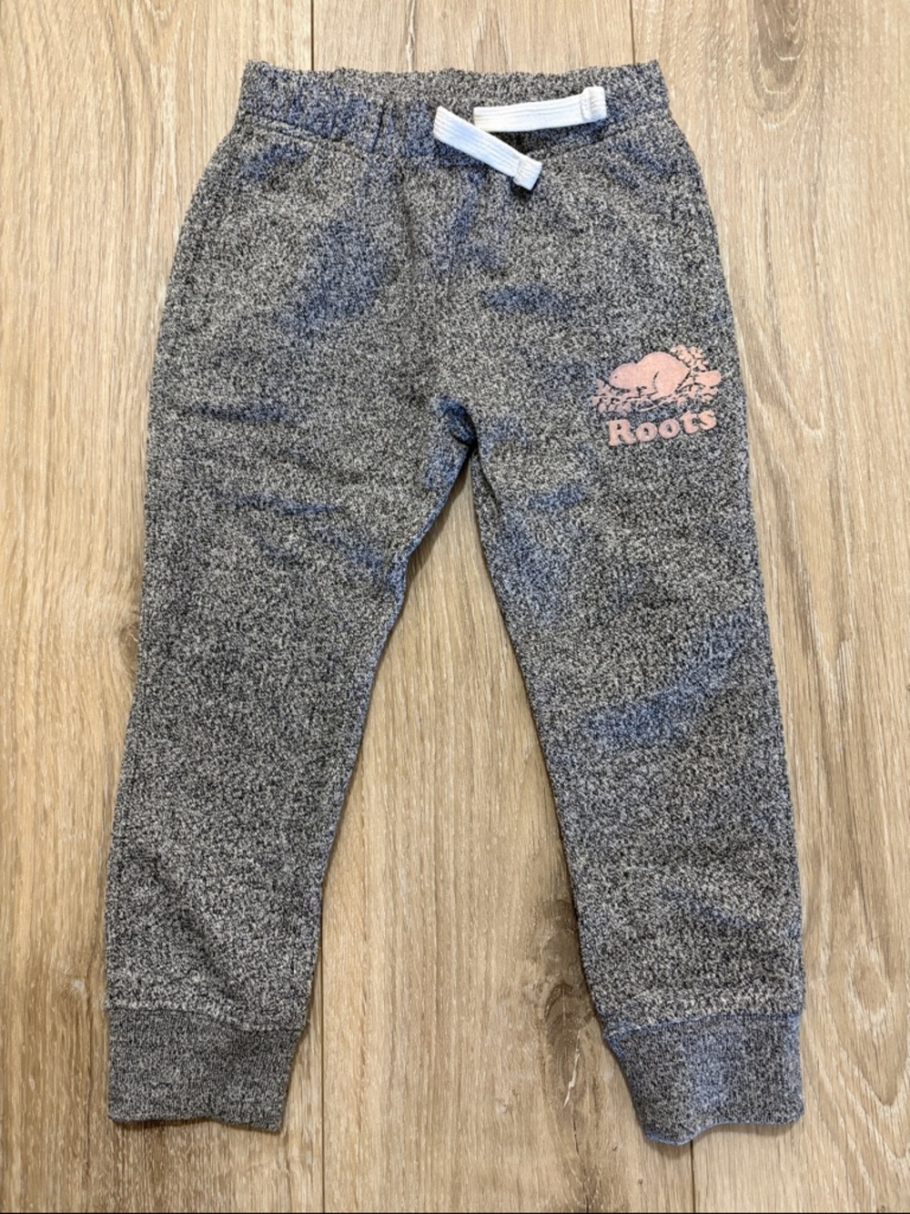 Roots Kids Gray Sweat Joggers with Pink Logo